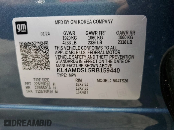 2024 Buick Encore GX Sport Touring with VIN KL4AMDSL5RB159440, listed as a Copart auction lot 51978975 with 8,343 mi miles and Salvage title. Bid and sale history available at DreamBid. Image 12.