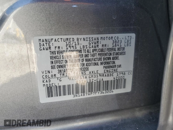 2015 Nissan Sentra SL z VIN 3N1AB7AP7FY363206, wystawiony jako Copart lot #56358095 z przebiegiem 72 234 mil mil oraz Szkoda całkowita • Salvage title. Historia ofert i sprzedaży dostępna na DreamBid. Obrazek 12.