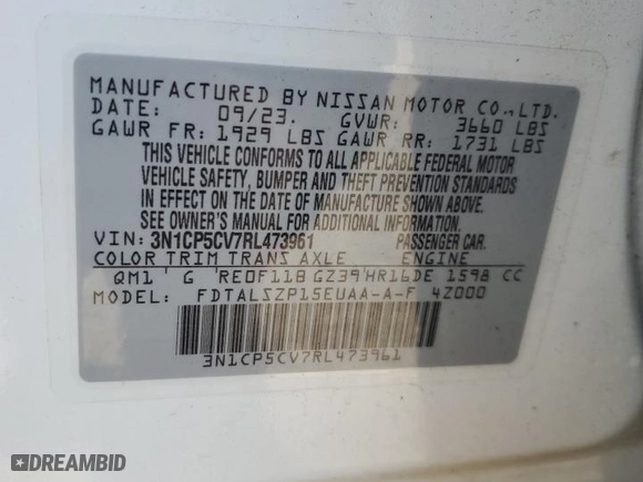 2024 Nissan Kicks SV with VIN 3N1CP5CV7RL473961, listed as a Copart auction lot 49355115 with 15,214 mi miles and Salvage Title. Bid and sale history available at carsss.com. Image 13.