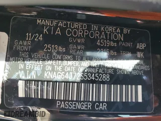 2025 Kia K5 GT-Line with VIN KNAG64J72S5345288, listed as a Copart auction lot 47028115 with 235 mi miles and Salvage Title. Bid and sale history available at carsss.com. Image 14.
