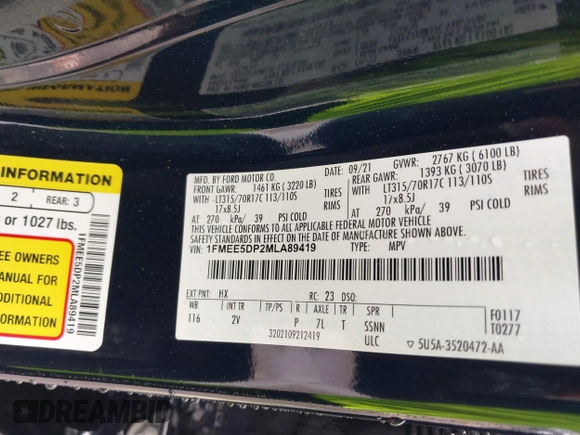 2021 Ford Bronco z VIN 1FMEE5DP2MLA89419, wystawiony jako IAAI lot #42346223 z przebiegiem Nie podano mil oraz . Historia ofert i sprzedaży dostępna na DreamBid. Obrazek 9.