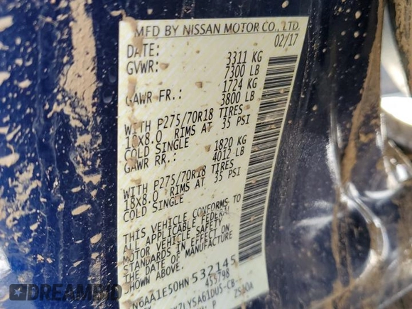 2017 Nissan Titan Platinum Reserve with VIN 1N6AA1E50HN532145, listed as a Copart auction lot 52622005 with 118,392 mi miles and Non repairable. Bid and sale history available at DreamBid. Image 15.