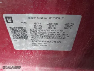 2020 Chevrolet Malibu RS with VIN 1G1ZG5ST4LF045833, listed as a IAAI auction lot 41891938 with 140,317 mi miles. Bid and sale history available at carsss.com. Image 9.