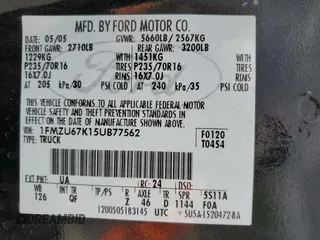 2005 Ford Explorer Sport Trac XLS z VIN 1FMZU67K15UB77562, wystawiony jako Copart lot #59619895 z przebiegiem 122 810 mil mil oraz Szkoda całkowita • Salvage title. Historia ofert i sprzedaży dostępna na DreamBid. Obrazek 12.