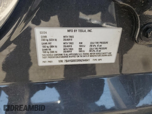 2024 Tesla Model Y Long Range z VIN 7SAYGDEE5RA244641, wystawiony jako Copart lot #51864845 z przebiegiem 23 096 mil mil oraz Szkoda całkowita • Salvage title. Historia ofert i sprzedaży dostępna na DreamBid. Obrazek 16.