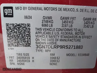2024 Chevrolet Equinox EV LT with VIN 3GN7DLRP9RS271883, listed as a IAAI auction lot 41867444 with 2,566 mi miles. Bid and sale history available at carsss.com. Image 9.