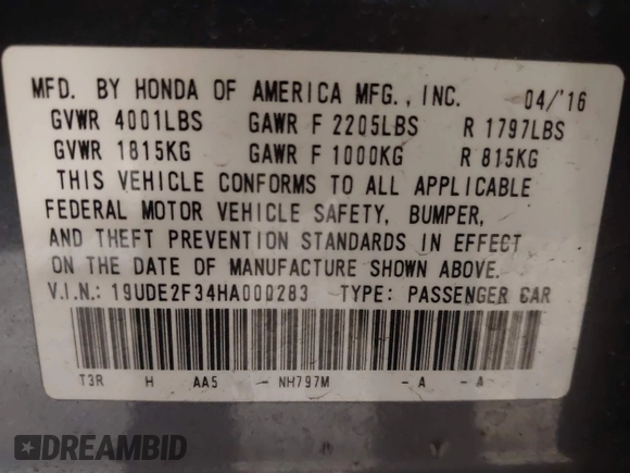 2017 Acura ILX with VIN 19UDE2F34HA000283, listed as a IAAI auction lot 41468317 with 58,566 mi miles. Bid and sale history available at carsss.com. Image 9.