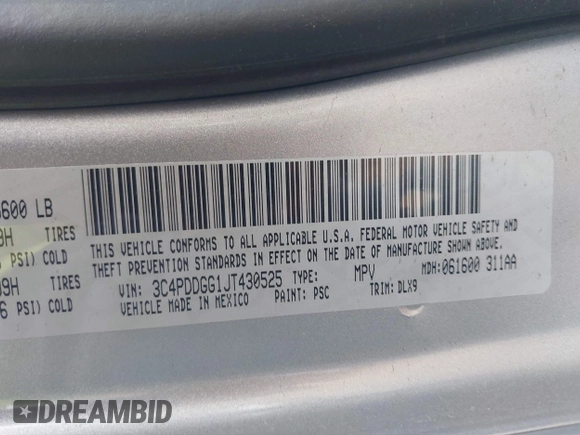 2018 Dodge Journey Crossroad with VIN 3C4PDDGG1JT430525, listed as a IAAI auction lot 40587131 with 108,564 mi miles. Bid and sale history available at carsss.com. Image 9.