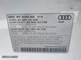 2015 Audi Q3 2.0T Premium Plus with VIN WA1EFCFS7FR010697, listed as a IAAI auction lot 41948566 with 167,001 mi miles. Bid and sale history available at carsss.com. Image 9.