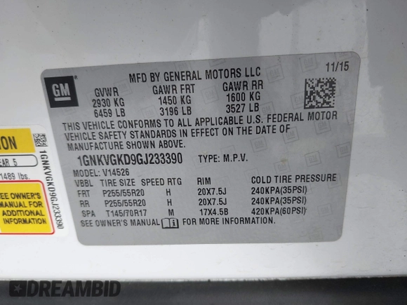 2016 Chevrolet Traverse LT with VIN 1GNKVGKD9GJ233390, listed as a IAAI auction lot 42087877 with 82,887 mi miles and . Bid and sale history available at DreamBid. Image 9.