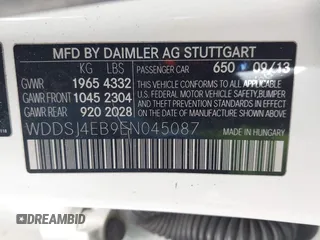 2014 Mercedes-Benz CLA 250 with VIN WDDSJ4EB9EN045087, listed as a IAAI auction lot 42228667 with 101,680 mi miles and . Bid and sale history available at DreamBid. Image 9.