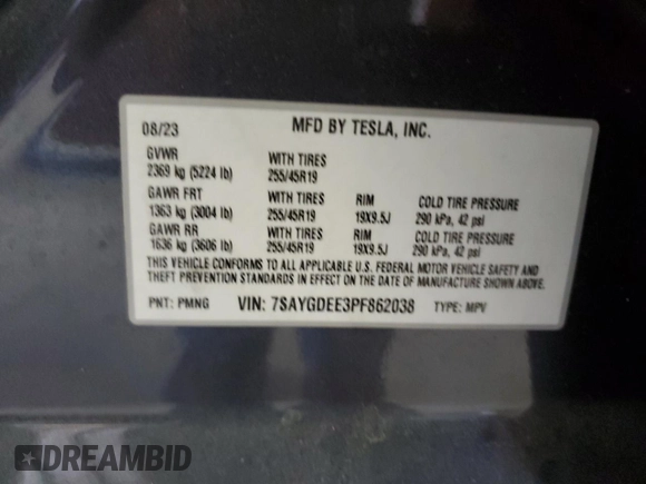 2023 Tesla Model Y Long Range z VIN 7SAYGDEE3PF862038, wystawiony jako Copart lot #57639325 z przebiegiem 11 020 mil mil oraz Szkoda całkowita • Salvage title. Historia ofert i sprzedaży dostępna na DreamBid. Obrazek 13.