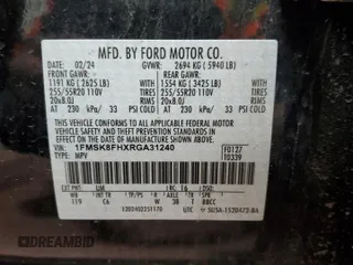 2024 Ford Explorer Limited with VIN 1FMSK8FHXRGA31240, listed as a Copart auction lot 48231995 with 19,809 mi miles and Clean Title. Bid and sale history available at carsss.com. Image 14.