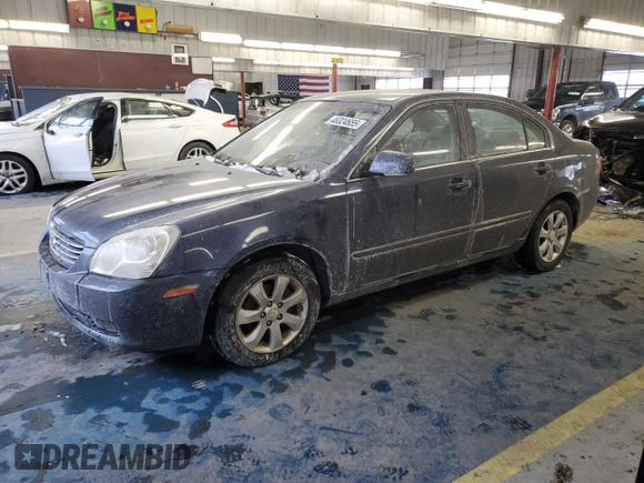 2007 Kia Optima EX with VIN KNAGE124275159540, listed as a Copart auction lot 46324655 with 184,036 mi miles and Salvage Title. Bid and sale history available at carsss.com. Image 1.
