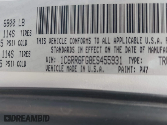 2014 Ram 1500 Tradesman z VIN 1C6RR6FG8ES455931, wystawiony jako IAAI lot #42317340 z przebiegiem 224 782 mil mil oraz . Historia ofert i sprzedaży dostępna na DreamBid. Obrazek 9.