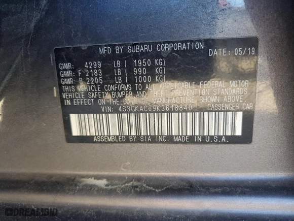 2019 Subaru Impreza Premium with VIN 4S3GKAC69K3618840, listed as a Copart auction lot 87620555 with 78,256 mi miles and Salvage Title. Bid and sale history available at carsss.com. Image 12.