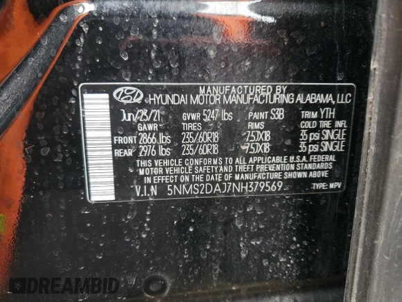 2022 Hyundai Santa Fe SEL with VIN 5NMS2DAJ7NH379569, listed as a Copart auction lot 89164455 with 79,858 mi miles and Salvage Title. Bid and sale history available at carsss.com. Image 13.