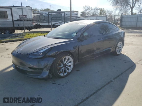 2022 Tesla Model 3 with VIN 5YJ3E1EAXNF360200, listed as a Copart auction lot 44463735 with 86,880 mi miles and Salvage Title. Bid and sale history available at DreamBid. Image 1.