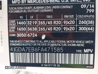 2015 Mercedes-Benz M 63 AMG with VIN 4JGDA7EB6FA471585, listed as a IAAI auction lot 41883006 with 39,243 mi miles and . Bid and sale history available at carsss.com. Image 9.