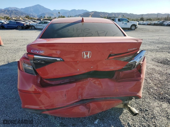 2024 Honda Civic Sedan Sport with VIN 2HGFE2F54RH586383, listed as a Copart auction lot 88509945 with 6,564 mi miles and Salvage Title. Bid and sale history available at carsss.com. Image 6.