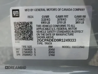 2024 Chevrolet Silverado 1500 RST with VIN 2GCPADED9R1249333, listed as a Copart auction lot 46627885 with 4,831 mi miles and Salvage Title. Bid and sale history available at carsss.com. Image 14.