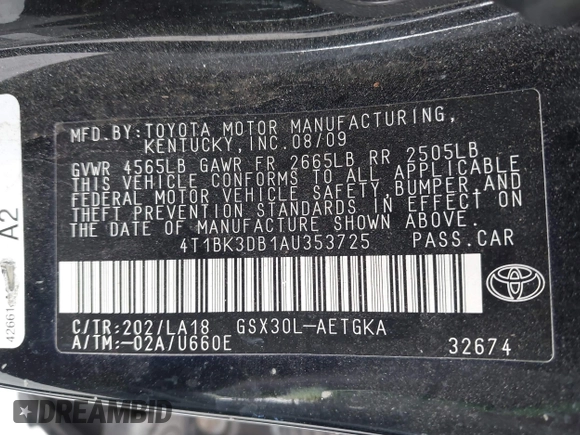 2010 Toyota Avalon XL with VIN 4T1BK3DB1AU353725, listed as a IAAI auction lot 41984608 with 153,759 mi miles and . Bid and sale history available at carsss.com. Image 9.