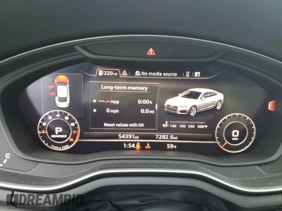 2018 Audi A5 Sportback Premium Plus with VIN WAUBNCF53JA087092, listed as a Copart auction lot 45298784 with 54,391 mi miles. Bid and sale history available at carsss.com. Image 9.