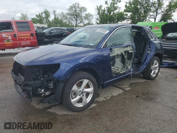 2021 Audi Q3 Premium with VIN WA1AUCF3XM1120717, listed as a Copart auction lot 54928885 with 25,833 mi miles and Salvage title. Bid and sale history available at DreamBid. Image 1.