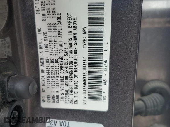 2014 Honda CR-V LX with VIN 5J6RM4H36EL008587, listed as a Copart auction lot 54891345 with 126,253 mi miles and Clean Title. Bid and sale history available at carsss.com. Image 13.