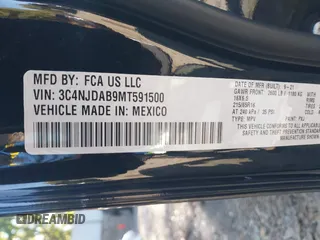 2021 Jeep Compass Sport with VIN 3C4NJDAB9MT591500, listed as a IAAI auction lot 40517034 with 58,230 mi miles and . Bid and sale history available at DreamBid. Image 9.