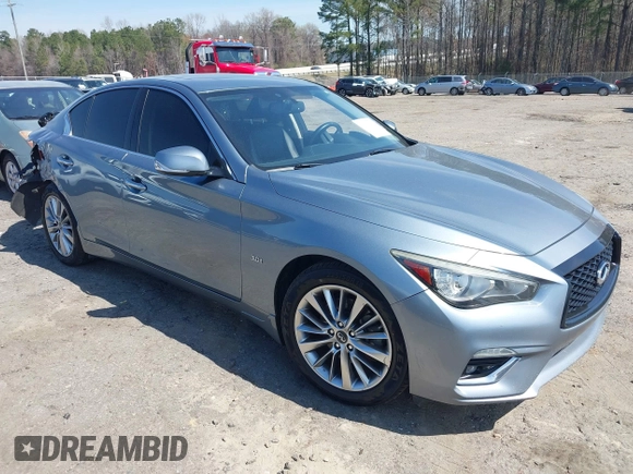 2018 Infiniti Q50 3.0t LUXE with VIN JN1EV7AR3JM435685, listed as a IAAI auction lot 41837975 with 107,374 mi miles. Bid and sale history available at carsss.com. Image 1.
