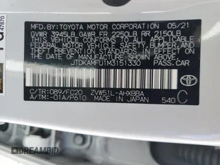 2021 Toyota Prius L Eco with VIN JTDKAMFU1M3151330, listed as a Copart auction lot 58827615 with 111,067 mi miles and Salvage title. Bid and sale history available at DreamBid. Image 6.