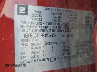 2016 GMC Canyon 4WD SLE with VIN 1GTG6CE32G1262835, listed as a Copart auction lot 55734815 with 67,874 mi miles and Salvage title. Bid and sale history available at DreamBid. Image 12.