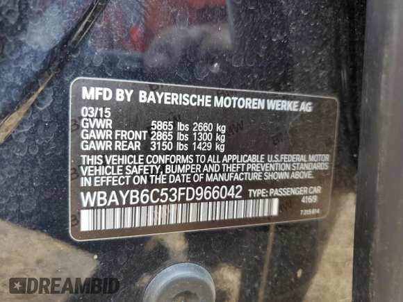 2015 BMW 7 Series 750i xDrive with VIN WBAYB6C53FD966042, listed as a Copart auction lot 69387464 with 64,977 mi miles and Salvage Title. Bid and sale history available at carsss.com. Image 14.