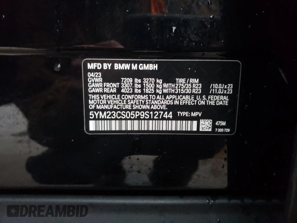 2023 BMW XM z VIN 5YM23CS05P9S12744, wystawiony jako Copart lot #43061175 z przebiegiem Nie podano mil oraz Szkoda całkowita • Salvage title. Historia ofert i sprzedaży dostępna na DreamBid. Obrazek 13.