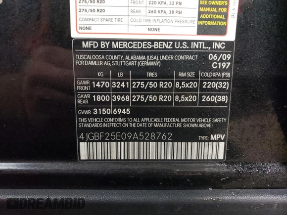 2009 Mercedes-Benz GL-Class 3.0L BlueTEC with VIN 4JGBF25E09A528762, listed as a Copart auction lot 43615545 with 131,837 mi miles and Salvage Title. Bid and sale history available at carsss.com. Image 13.