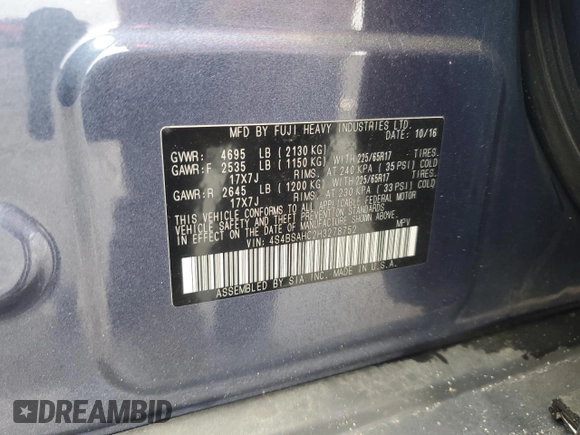 2017 Subaru Outback Premium with VIN 4S4BSAHC2H3278752, listed as a Copart auction lot 61341325 with 78,212 mi miles and Salvage title. Bid and sale history available at DreamBid. Image 13.