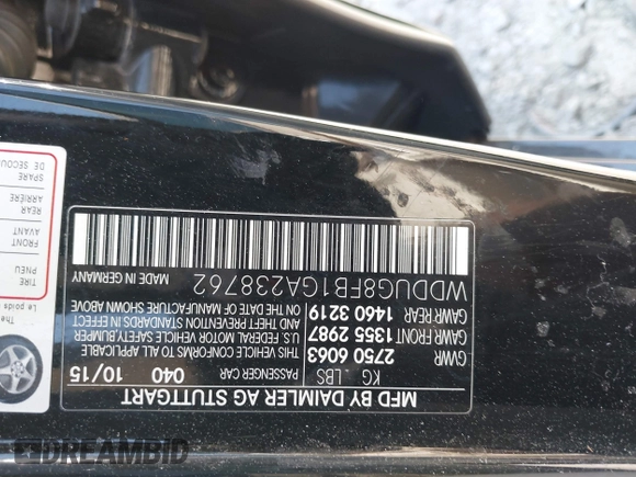2016 Mercedes-Benz S 550 with VIN WDDUG8FB1GA238762, listed as a IAAI auction lot 42055827 with 134,953 mi miles and . Bid and sale history available at carsss.com. Image 9.