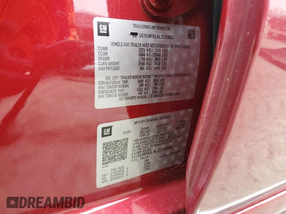 2020 GMC Sierra 1500 Denali with VIN 1GTU9FEL4LZ330883, listed as a Copart auction lot 44395445 with 25,922 mi miles and Salvage Title. Bid and sale history available at DreamBid. Image 15.