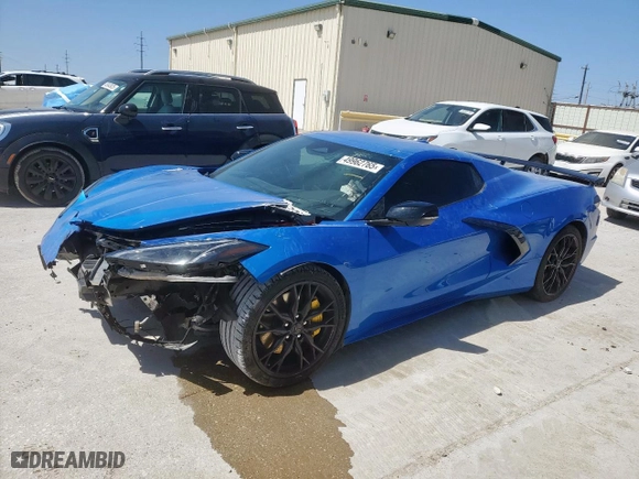 2025 Chevrolet Corvette 2LT with VIN 1G1YB3D40S5104689, listed as a Copart auction lot 49962765 with 5,744 mi miles and Salvage Title. Bid and sale history available at carsss.com. Image 1.