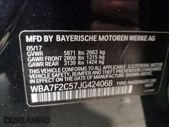 2018 BMW 7 Series ALPINA B7 xDrive with VIN WBA7F2C57JG424068, listed as a Copart auction lot 76933313 with 0 mi miles. Bid and sale history available at carsss.com. Image 12.