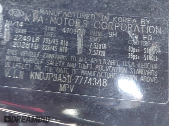 2015 Kia Soul + with VIN KNDJP3A51F7774348, listed as a IAAI auction lot 42016402 with 180,202 mi miles. Bid and sale history available at carsss.com. Image 9.