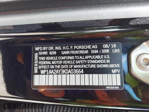 2019 Porsche Cayenne z VIN WP1AA2AY3KDA03664, wystawiony jako IAAI lot #42210870 z przebiegiem 66 296 mil mil oraz . Historia ofert i sprzedaży dostępna na DreamBid. Obrazek 9.