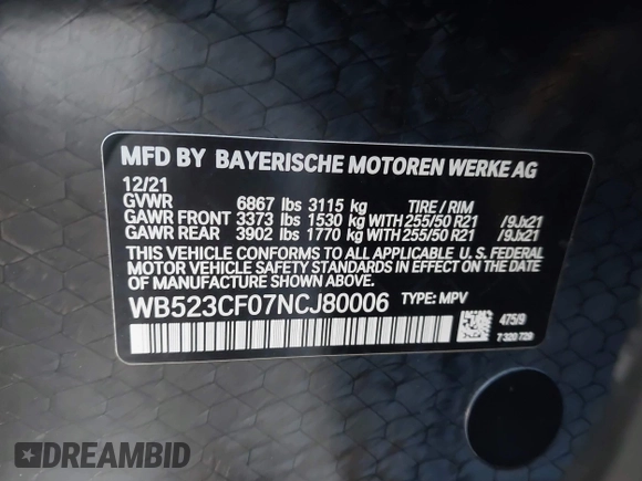 2022 BMW iX xDrive50 z VIN WB523CF07NCJ80006, wystawiony jako IAAI lot #41631767 z przebiegiem 28 311 mil mil oraz . Historia ofert i sprzedaży dostępna na DreamBid. Obrazek 9.
