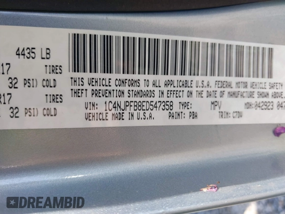 2014 Jeep Patriot Latitude with VIN 1C4NJPFB8ED547358, listed as a IAAI auction lot 41989330 with 107,598 mi miles and . Bid and sale history available at carsss.com. Image 9.
