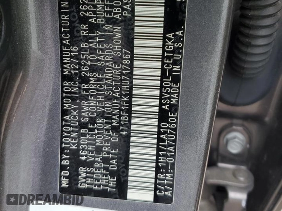 2017 Toyota Camry XLE with VIN 4T1BF1FK1HU717867, listed as a Copart auction lot 52730815 with 79,665 mi miles and Salvage Title. Bid and sale history available at carsss.com. Image 12.