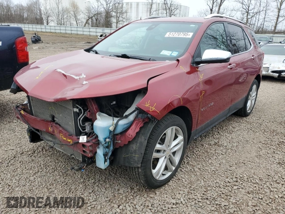 2019 Chevrolet Equinox Premier with VIN 3GNAXXEV9KS525865, listed as a Copart auction lot 51270795 with 59,387 mi miles and Salvage Title. Bid and sale history available at DreamBid. Image 1.