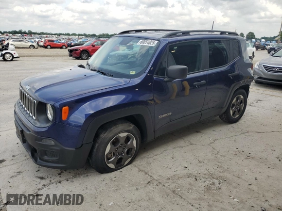 2017 Jeep Renegade Sport z VIN ZACCJAABXHPE66802, wystawiony jako Copart lot #60054025 z przebiegiem 70 039 mil mil oraz Szkoda całkowita • Salvage title. Historia ofert i sprzedaży dostępna na DreamBid. Obrazek 1.