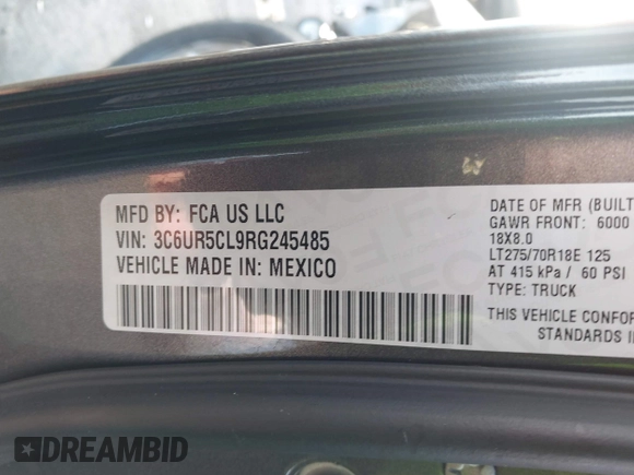 2024 Ram 2500 Tradesman z VIN 3C6UR5CL9RG245485, wystawiony jako IAAI lot #41724661 z przebiegiem 29 445 mil mil oraz . Historia ofert i sprzedaży dostępna na DreamBid. Obrazek 9.