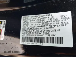 2023 Honda Odyssey EX-L with VIN 5FNRL6H69PB080307, listed as a IAAI auction lot 41555471 with 19,991 mi miles. Bid and sale history available at carsss.com. Image 9.